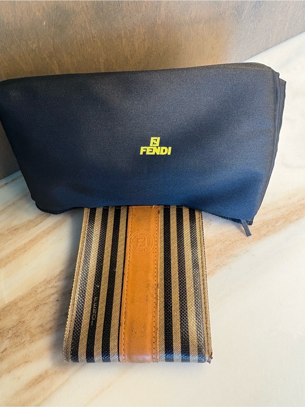 Authvintage Fendi Penquin Stripe Continental Bifold Wallet with Original dustbag